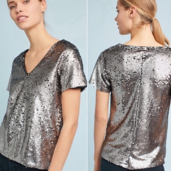 ANTHROPOLOGIE Vanessa Virginia Sequined V-Neck Tee - Picture 11 of 12